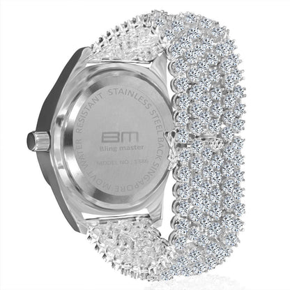 Solitaire  Luxury Bling Custom Iced Out Dial & Band Simulated Diamond White Gold Tone Joe Rodeo Jojino Watch