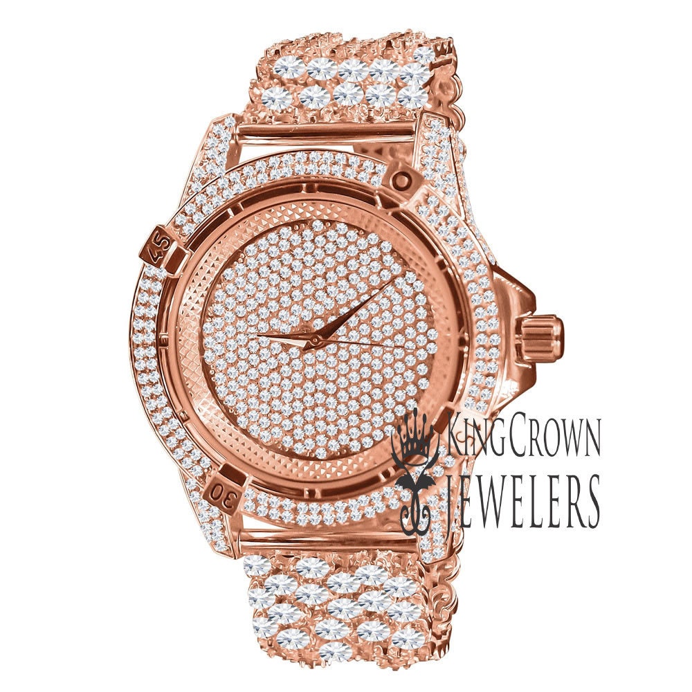 Rose Gold Copper Tone Fully Iced Out Dial Custom Band Mens Bling Watch Simulated Diamond Joe Rodeo Jojo Jojino  Luxury Watch