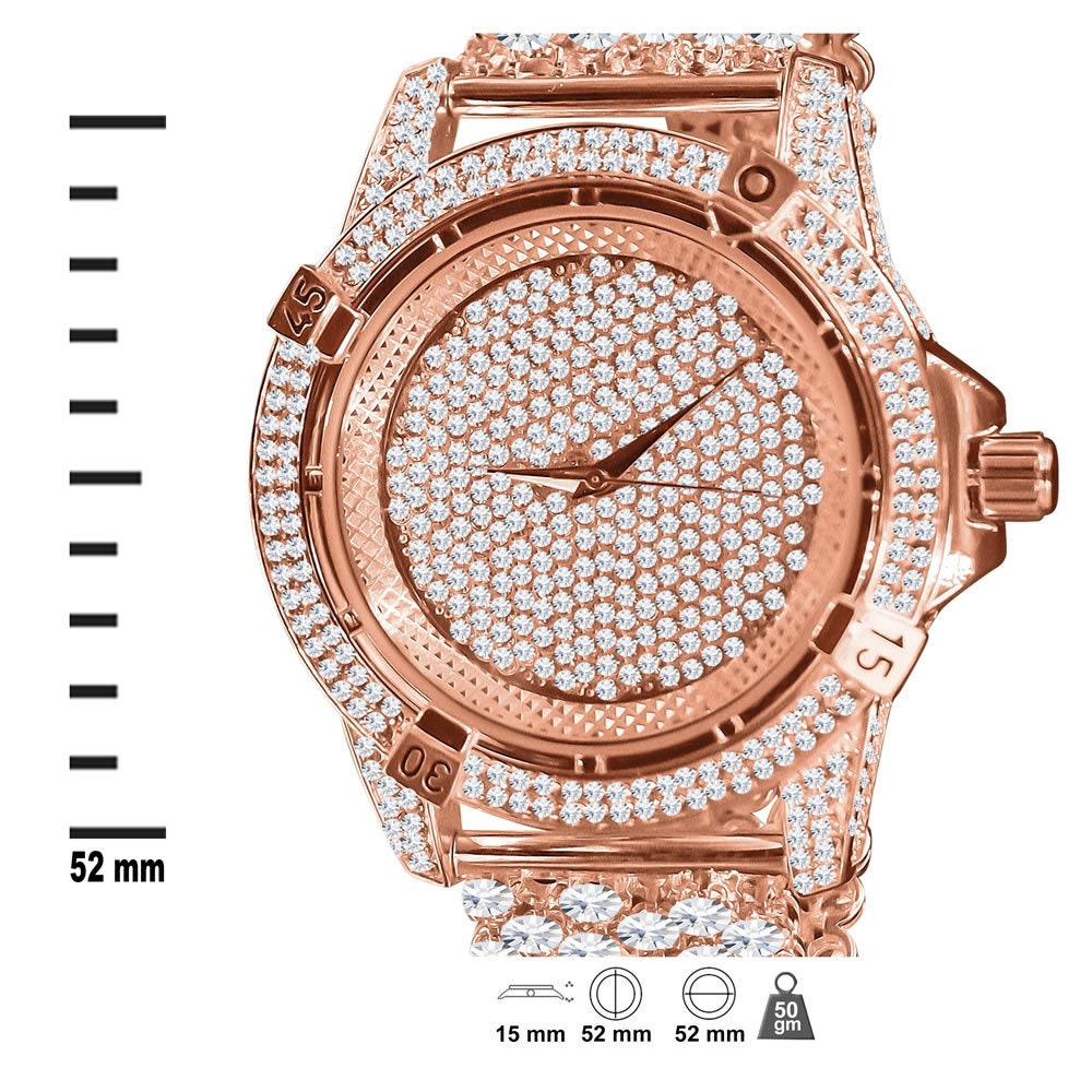 Rose Gold Copper Tone Fully Iced Out Dial Custom Band Mens Bling Watch Simulated Diamond Joe Rodeo Jojo Jojino  Luxury Watch