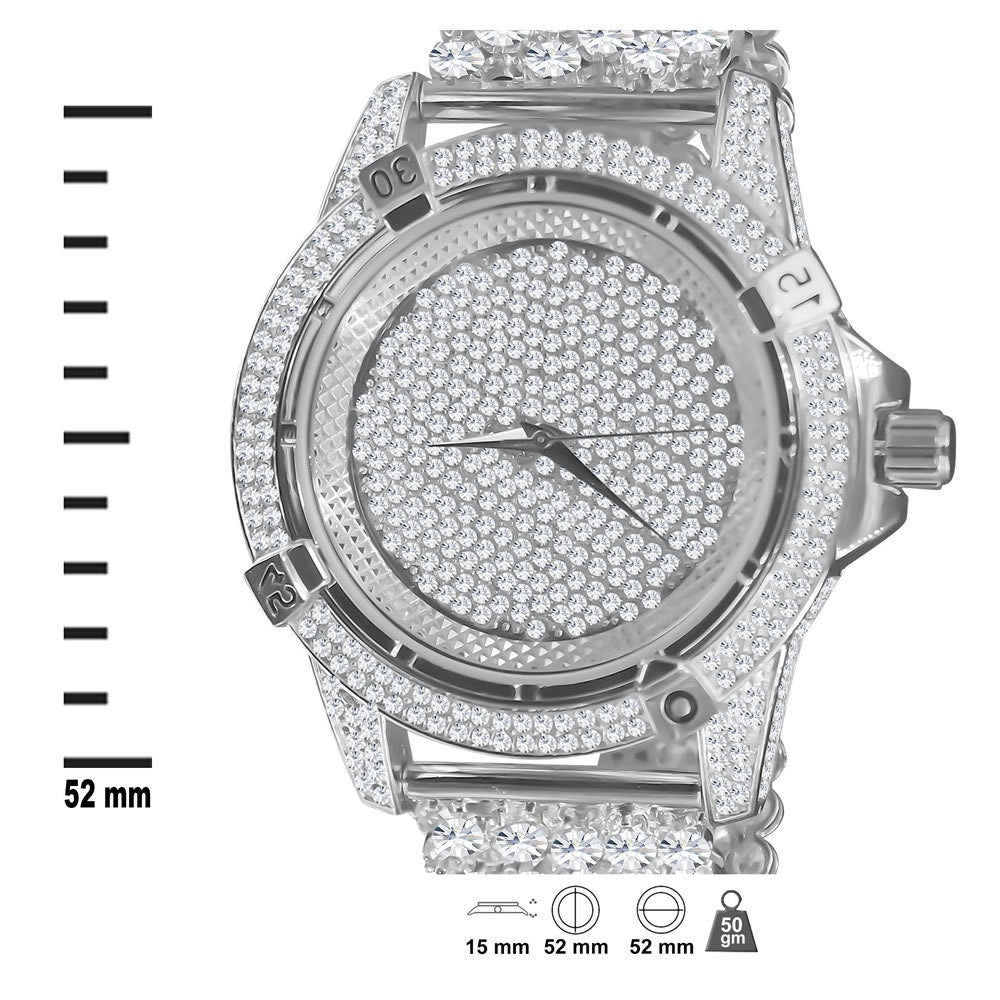 White Gold Tone  Fully Iced Out Dial Custom Band Mens Bling Watch Simulated Diamond Joe Rodeo Jojo Jojino Luxury Watch