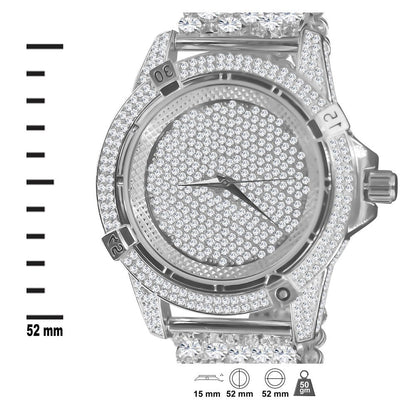 White Gold Tone  Fully Iced Out Dial Custom Band Mens Bling Watch Simulated Diamond Joe Rodeo Jojo Jojino Luxury Watch