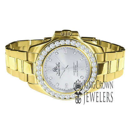 Stainless Steel Simulated Diamonds 18K Gold Finish Mens Presidential Watch 42mm