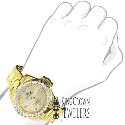 Presidential Watch 42mm Stainless Steel Simulated Diamonds 18K Gold Finish Mens