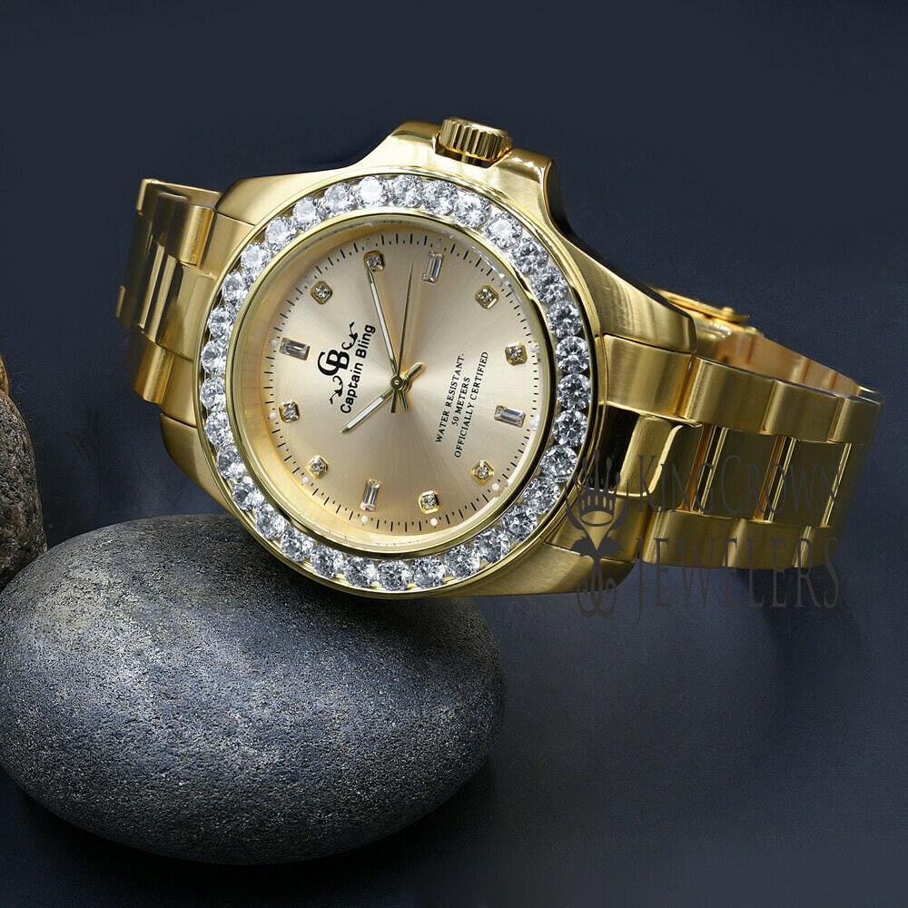 Presidential Watch 42mm Stainless Steel Simulated Diamonds 18K Gold Finish Mens