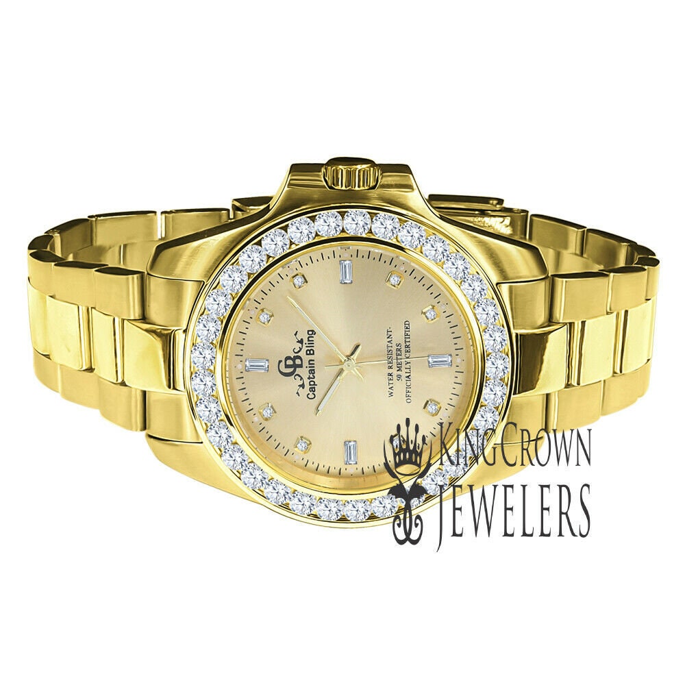 Presidential Watch 42mm Stainless Steel Simulated Diamonds 18K Gold Finish Mens