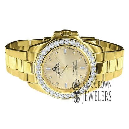 Presidential Watch 42mm Stainless Steel Simulated Diamonds 18K Gold Finish Mens