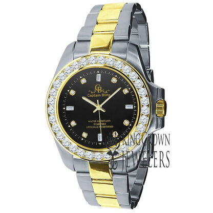 18K White Gold Solid Stainless Steel Simulated Diamond Black Dial Presidential Watch 42mm