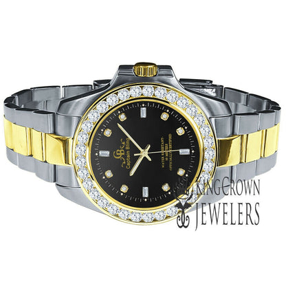 18K White Gold Solid Stainless Steel Simulated Diamond Black Dial Presidential Watch 42mm