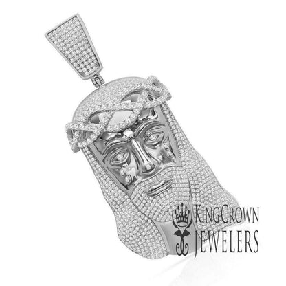 Real Genuine Sterling Silver 100+ Grams Big Huge 4.25'' 14K Gold Over Custom Jesus Piece Face 9.00 Cwt. Simulated Diamond Pendant Charm