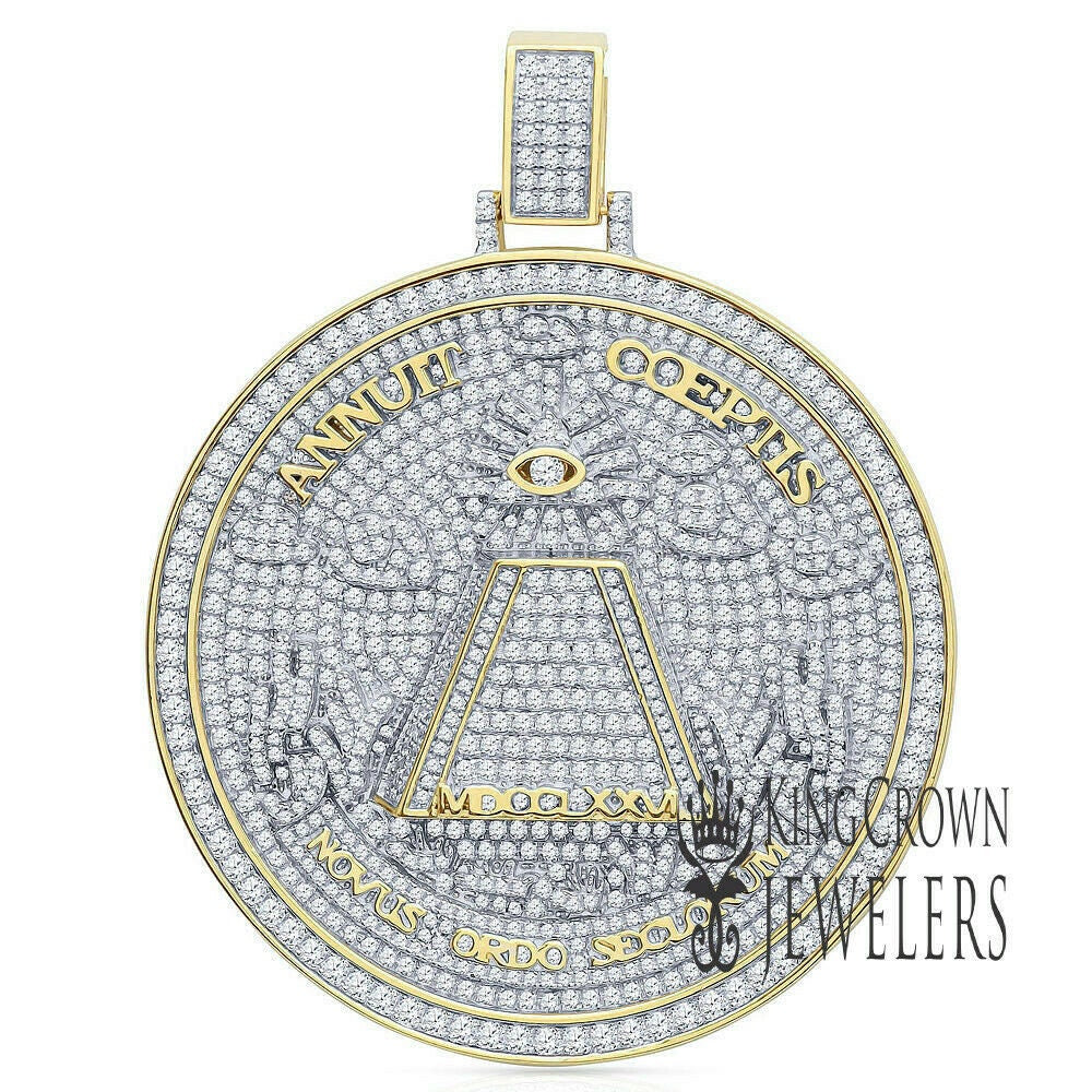 Exclusive Custom Piece  Big 3.15'' 14K Yellow Gold On Real Sterling Silver Annuit cœptis Pendant Medallion Charm