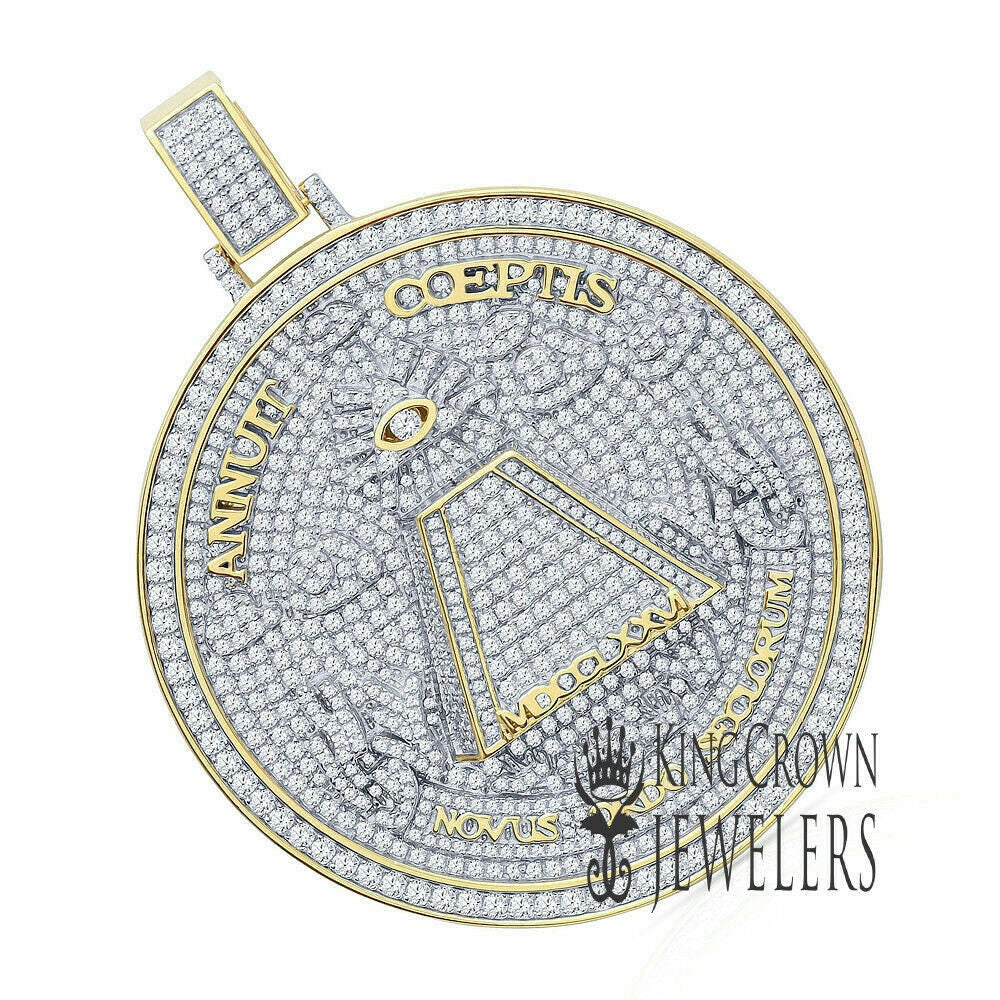 Exclusive Custom Piece  Big 3.15'' 14K Yellow Gold On Real Sterling Silver Annuit cœptis Pendant Medallion Charm