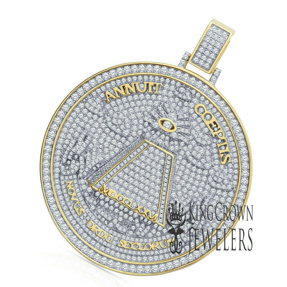 Exclusive Custom Piece  Big 3.15'' 14K Yellow Gold On Real Sterling Silver Annuit cœptis Pendant Medallion Charm