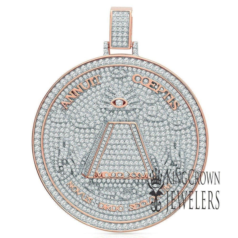 Exclusive Custom Piece Big 3.15'' 14K Rose Gold On Real Sterling Silver Annuit cœptis Pendant Medallion Charm
