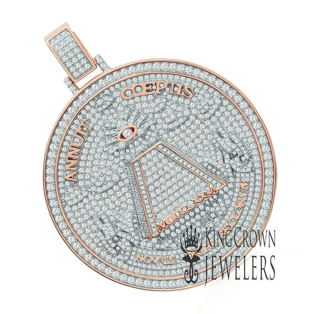 Exclusive Custom Piece Big 3.15'' 14K Rose Gold On Real Sterling Silver Annuit cœptis Pendant Medallion Charm