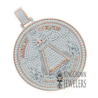 Exclusive Custom Piece Big 3.15'' 14K Rose Gold On Real Sterling Silver Annuit cœptis Pendant Medallion Charm