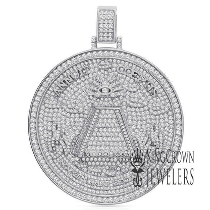 Exclusive Custom Piece Big 3.15'' 14K White Gold On Real Sterling Silver Annuit cœptis Pendant Medallion Charm