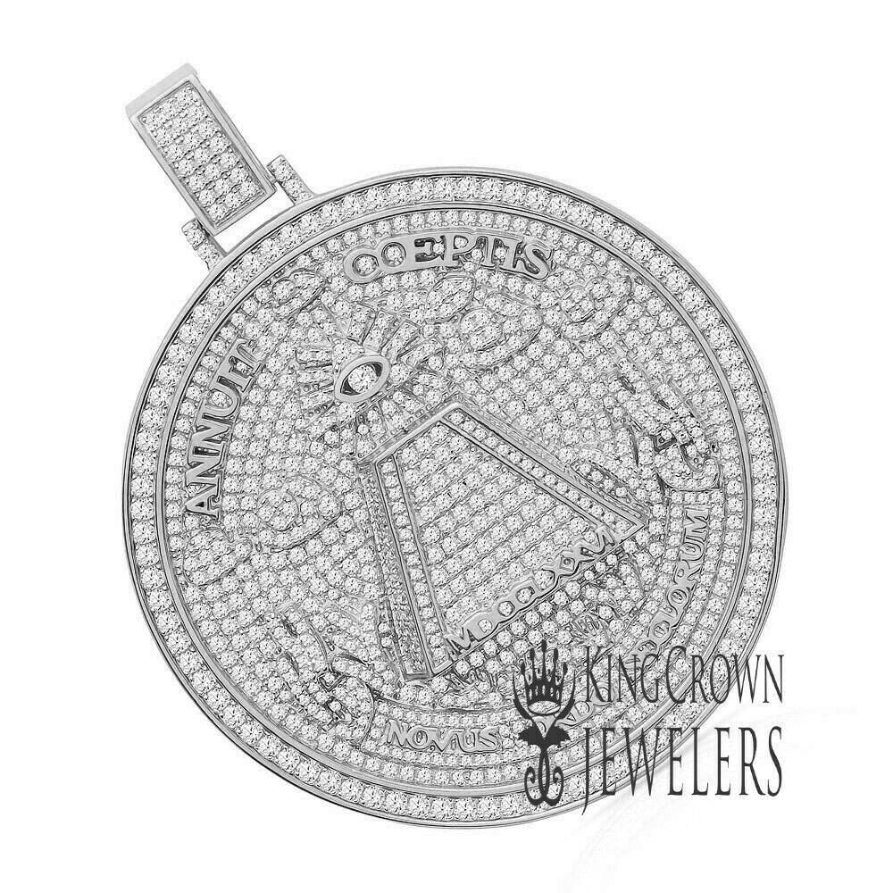 Exclusive Custom Piece Big 3.15'' 14K White Gold On Real Sterling Silver Annuit cœptis Pendant Medallion Charm