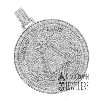 Exclusive Custom Piece Big 3.15'' 14K White Gold On Real Sterling Silver Annuit cœptis Pendant Medallion Charm