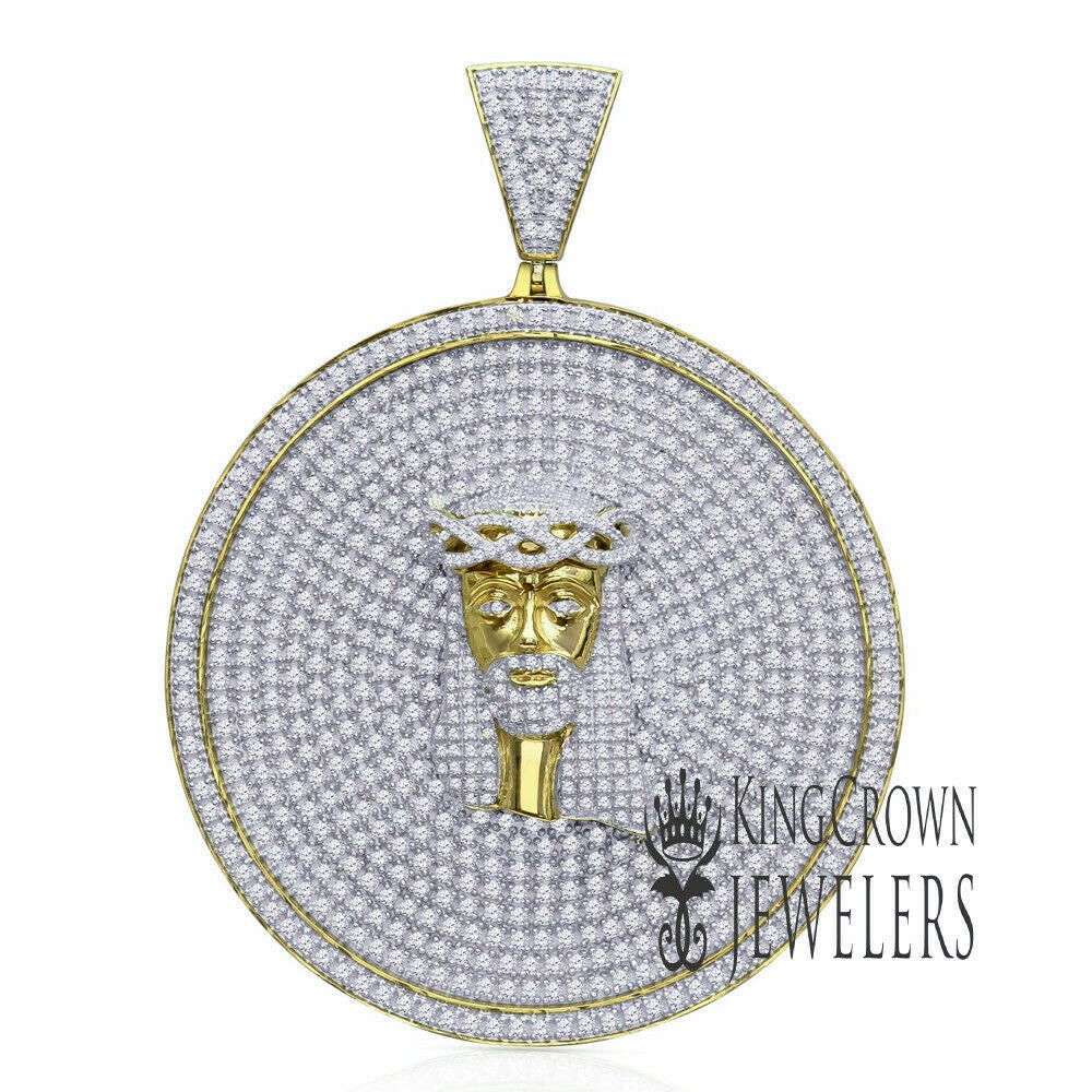 Mens Big 3'' Real Yellow Gold Sterling Silver Jesus Piece Face  Religious Pendant Simulated Diamond Custom Medallion Charm