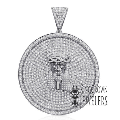Mens Big 3'' Real White Gold Sterling Silver Jesus Piece Face Religious Pendant Simulated Diamond Custom Medallion