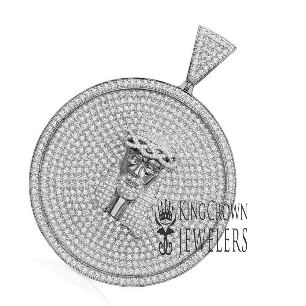 Mens Big 3'' Real White Gold Sterling Silver Jesus Piece Face Religious Pendant Simulated Diamond Custom Medallion