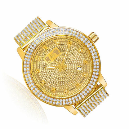 Yellow Gold Tone Real Diamond Dial Mens Jojino/Jojo/Joe Rodeo 2 Row Bezel 10 Row Band Custom Watch