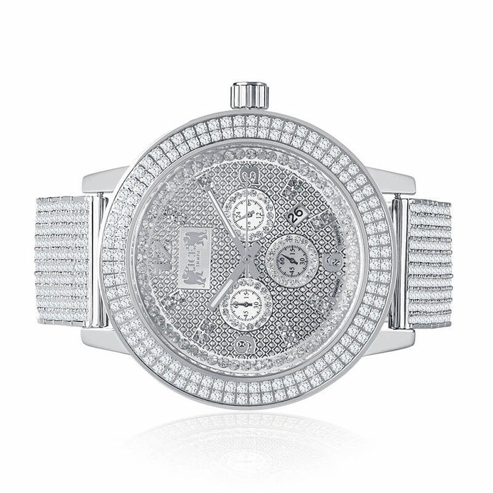 Solid Stainless Steel Bezel White Gold Tone Genuine Diamond Dial Khronos Joe Rodeo Custom Band Mens Watch