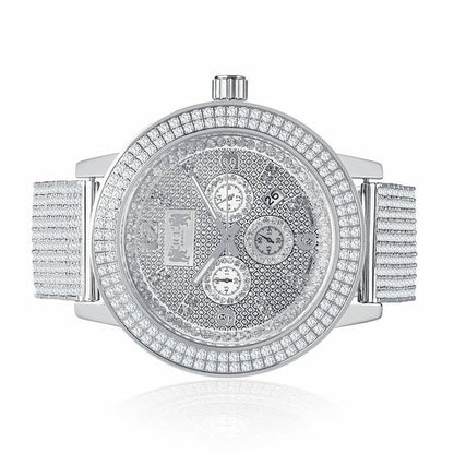 Solid Stainless Steel Bezel White Gold Tone Genuine Diamond Dial Khronos Joe Rodeo Custom Band Mens Watch