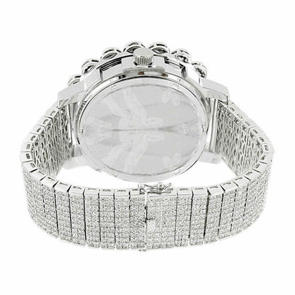 Solid Stainless Steel Bezel White Gold Tone Genuine Diamond Dial Khronos Joe Rodeo Custom Band Mens Watch