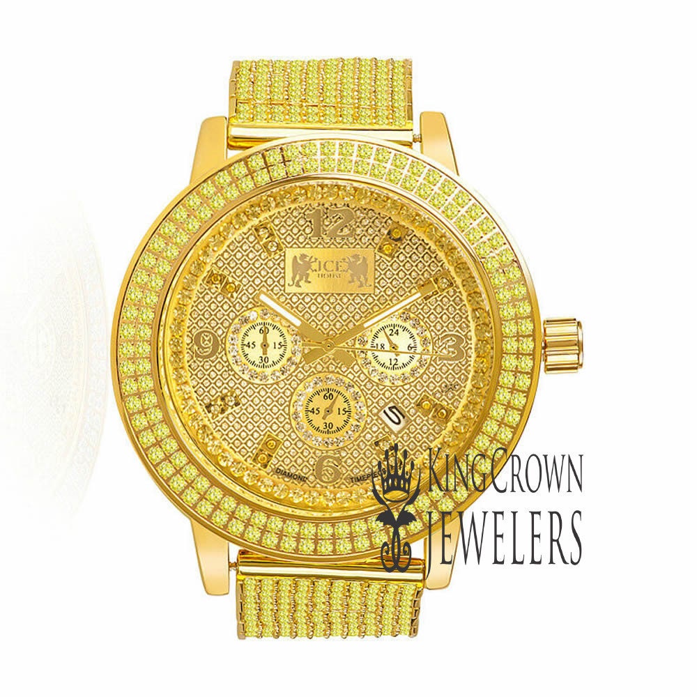 Canary Solid Stainless Steel Bezel Gold Tone Genuine Diamond Dial Khronos Joe Rodeo Custom Band Mens Watch