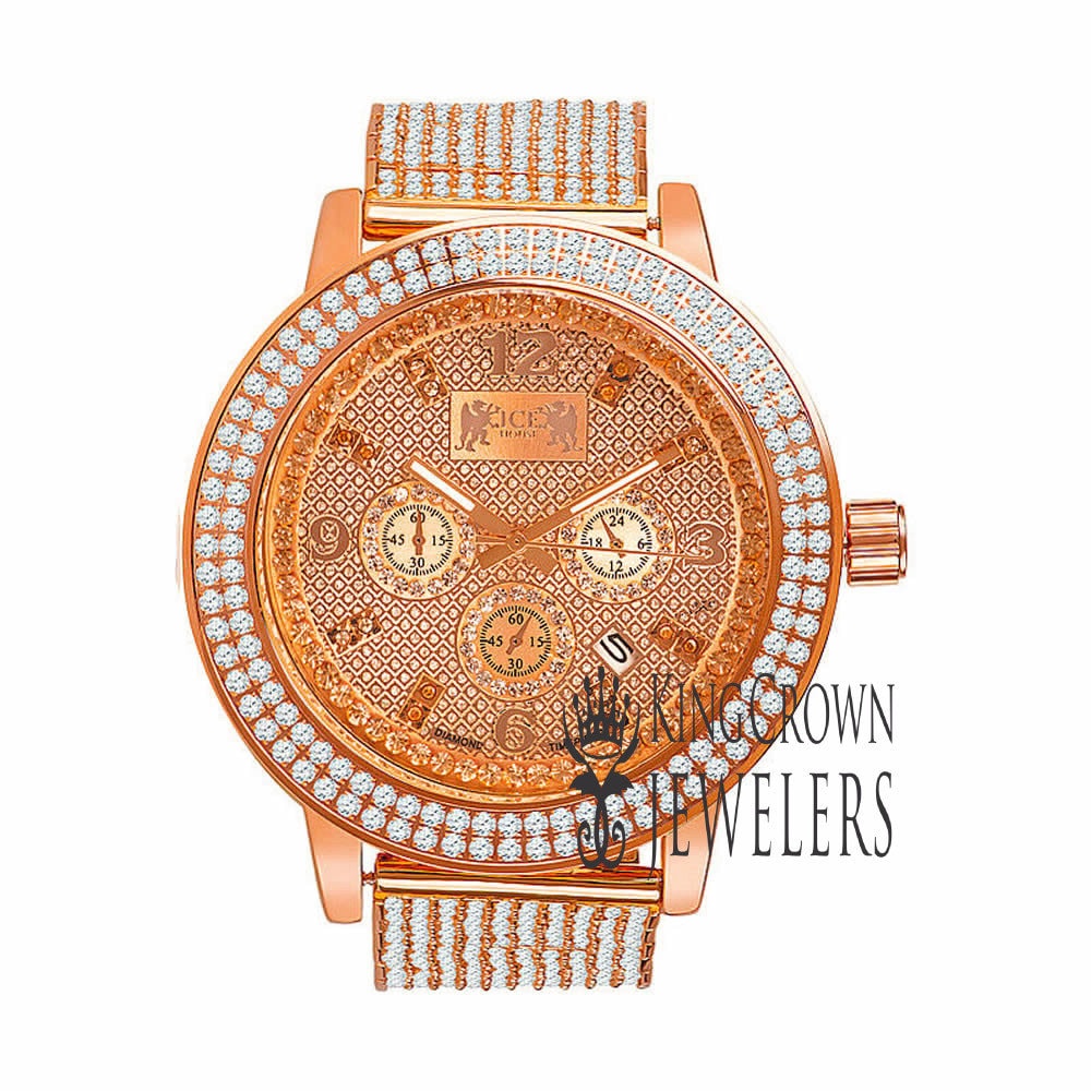 Mens Solid Stainless Steel Bezel Rose Gold Tone Genuine Diamond Dial Khronos Joe Rodeo Custom Band Watch