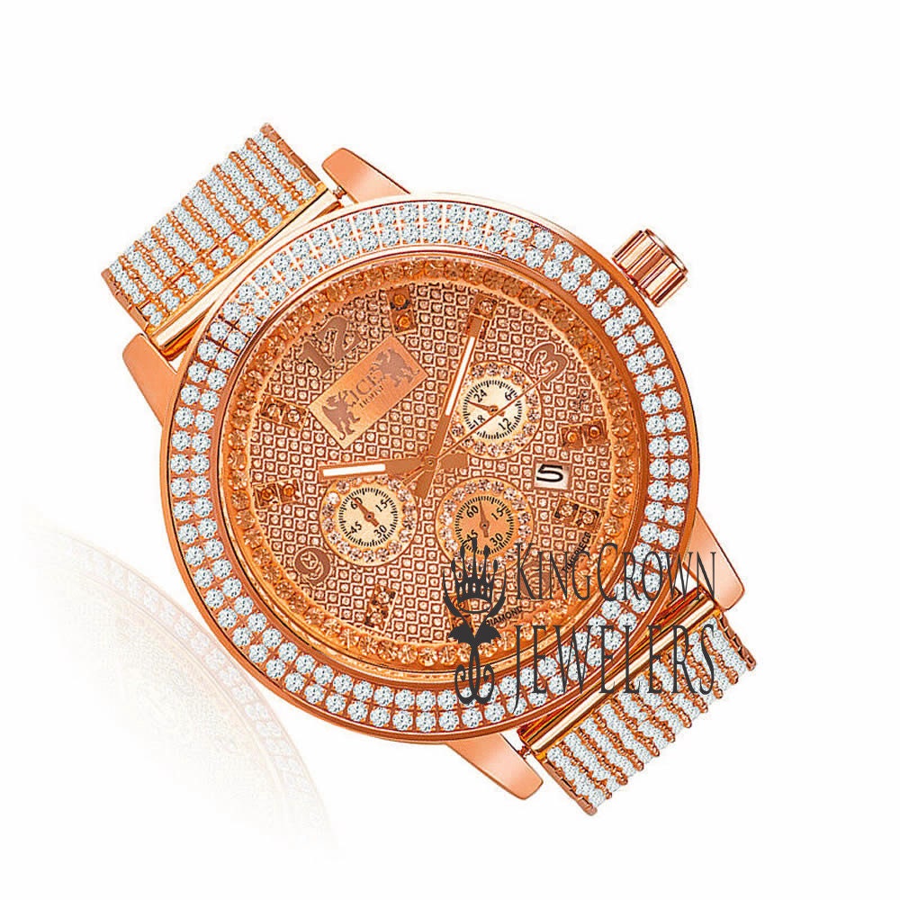 Mens Solid Stainless Steel Bezel Rose Gold Tone Genuine Diamond Dial Khronos Joe Rodeo Custom Band Watch