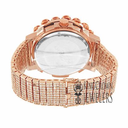 Mens Solid Stainless Steel Bezel Rose Gold Tone Genuine Diamond Dial Khronos Joe Rodeo Custom Band Watch