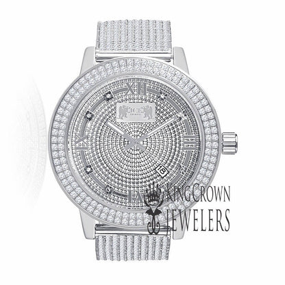 Roman Face Solid Stainless Steel Bezel White Gold Tone Real Diamond Dial Khronos Joe Rodeo Custom Band Mens Watch