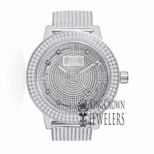 Roman Face Solid Stainless Steel Bezel White Gold Tone Real Diamond Dial Khronos Joe Rodeo Custom Band Mens Watch