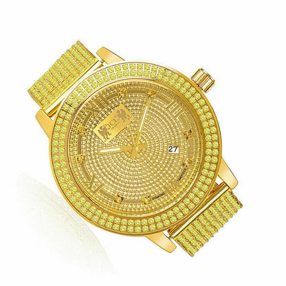 Canary Gold Tone Roman Face Solid Stainless Steel Bezel Real Diamond Dial Khronos Joe Rodeo Custom Band Mens Watch