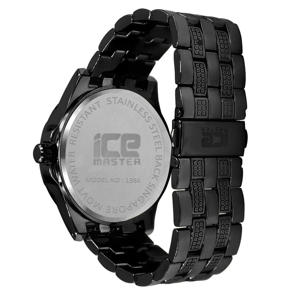 Black Gold Finish 2 Tone Dial Simulated Diamond Mens Metal Link Watch Water Resistance: 46mm