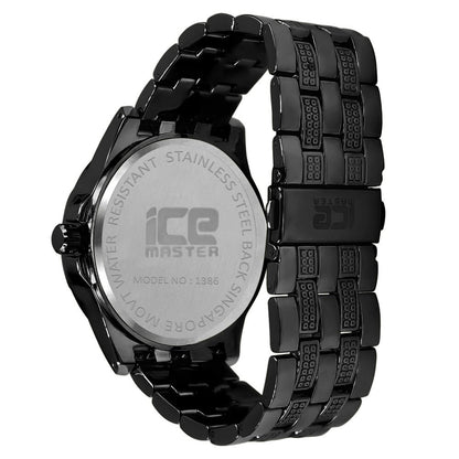 Black Gold Finish 2 Tone Dial Simulated Diamond Mens Metal Link Watch Water Resistance: 46mm