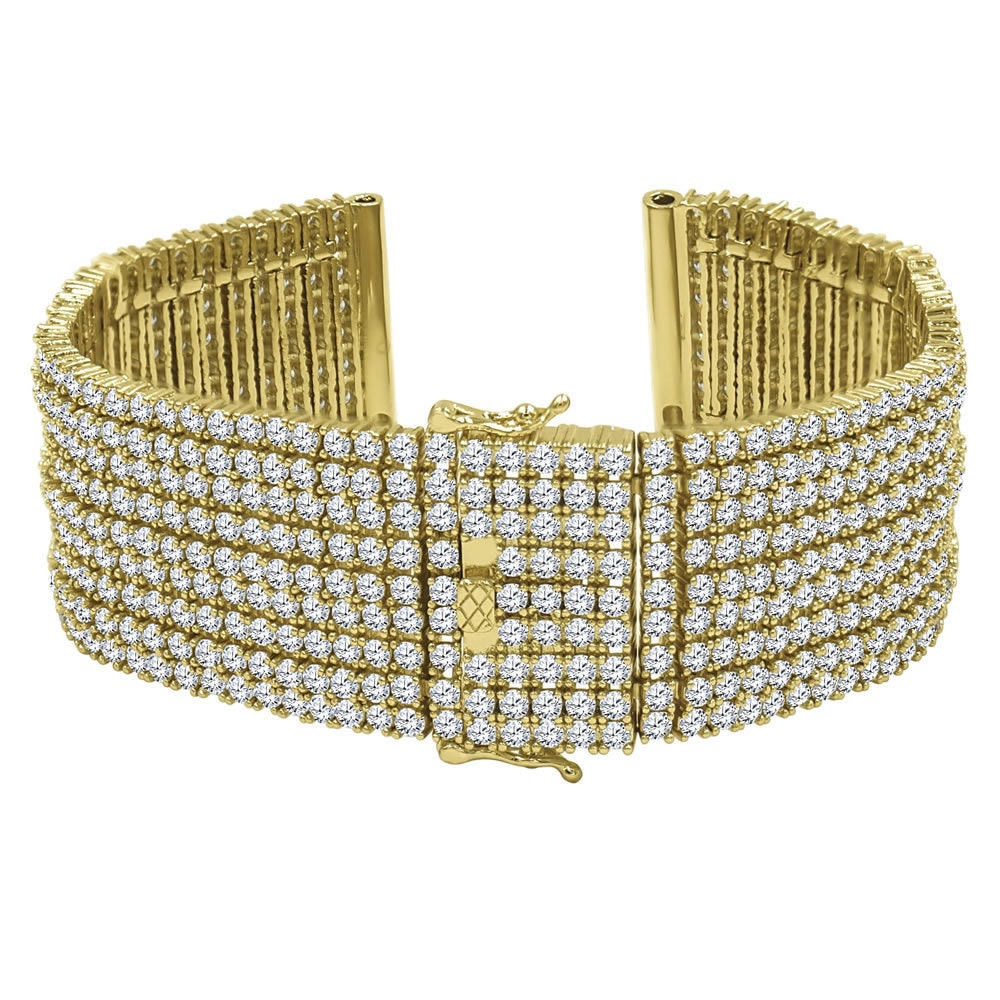 High Quality Micro Pave Simulated Diamond 14K Gold Finish Watch Band Custom Replacement Bracelet 24mm
