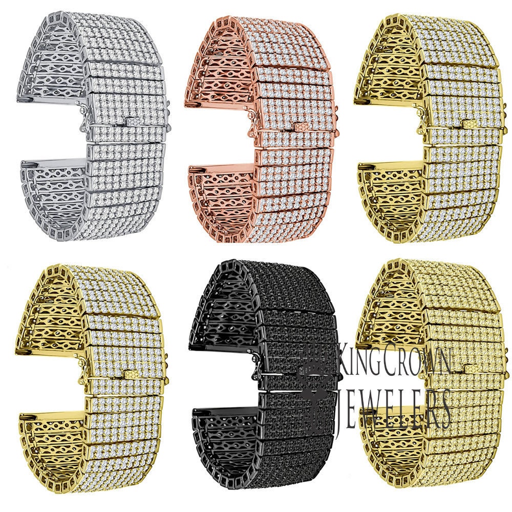 10 Row Joe Rodeo Iced Out Custom Watch Band Gold Finish Simulated Diamond Replacement Bracelet 24mm