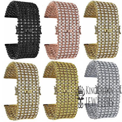 6 Row Iced Out Custom Replacement Watch Band Bracelet 14K Gold Finish Simulated Diamond 24mm