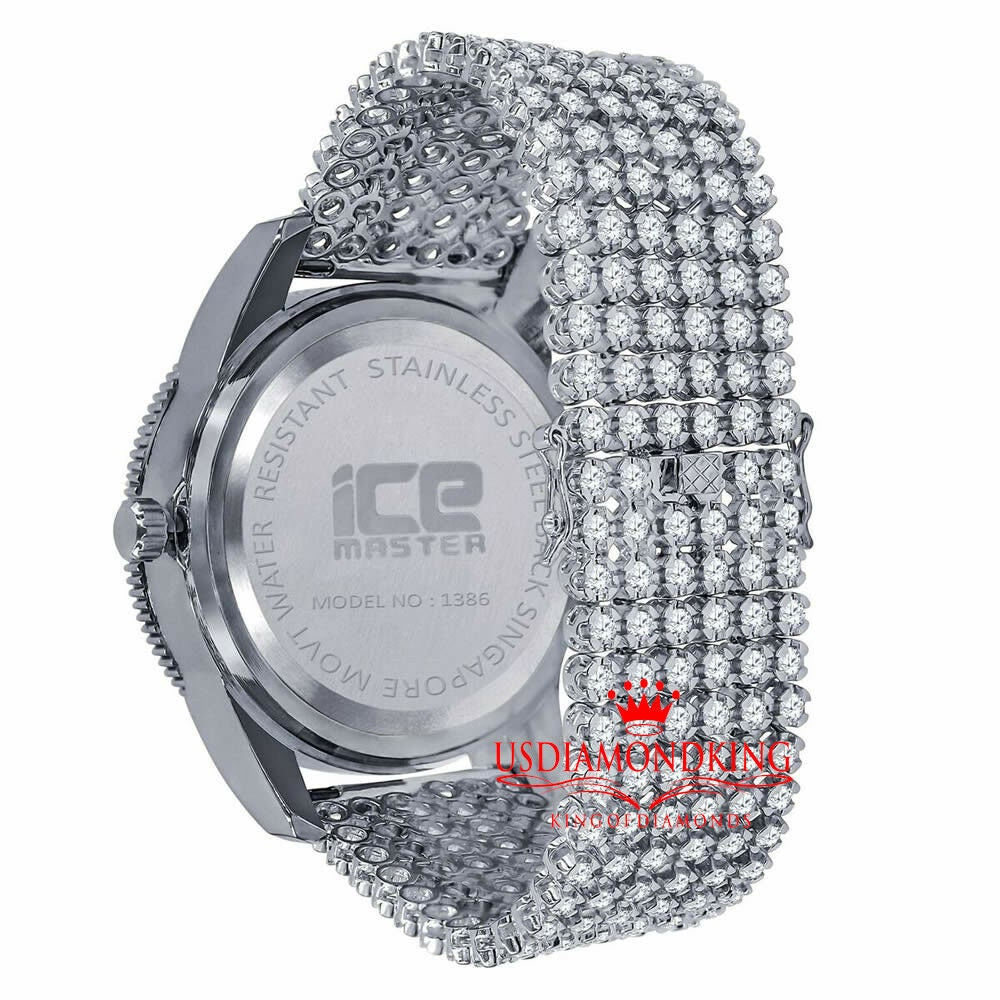 6 Row Iced Out Custom Replacement Watch Band Bracelet 14K Gold Finish Simulated Diamond 24mm