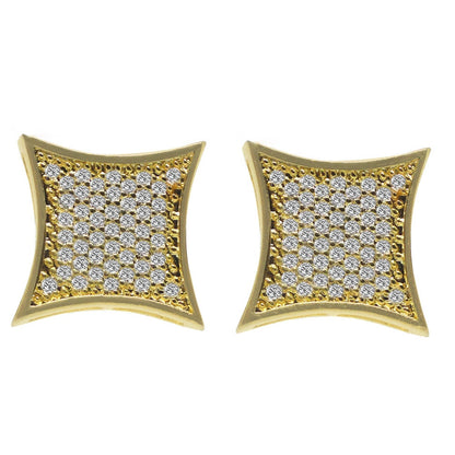 New Kite Square 12 mm Screw Back 10k Yellow Gold Finish Unisex Stud Earrings