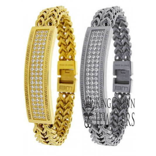 68+ Grams Mens Solid Stainless Steel Turnish Free 14K Gold Finish 15mm Simulated Diamond Miami Cuban Link Chain Bracelet 8.5''