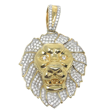 men new 10k yellow gold sterling silver lion head face necklace chain pendant chain