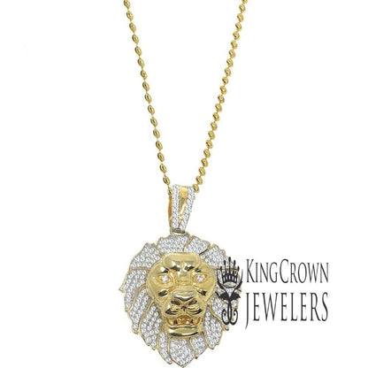 men new 10k yellow gold sterling silver lion head face necklace chain pendant chain