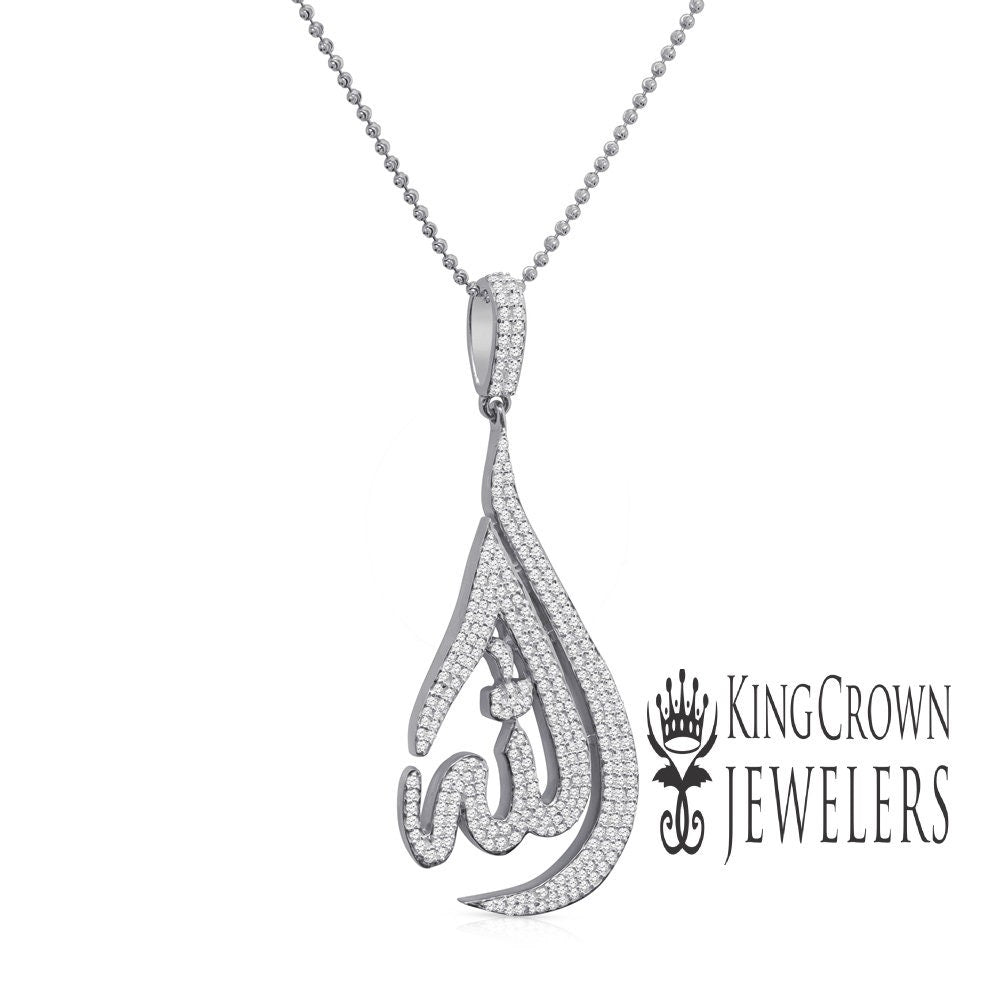 14k Gold Over Real Genuine Sterling Silver Simulated Diamond Allah God Muslim Islamic Arabic Unisex Charm Pendant Chain Neckless Set 2.65