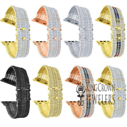 Apple Watch Series # 4 Baguette Simulated Diamonds 14K Gold Finish Wristband Replacement Bracelet Adjustable Size Custom Band