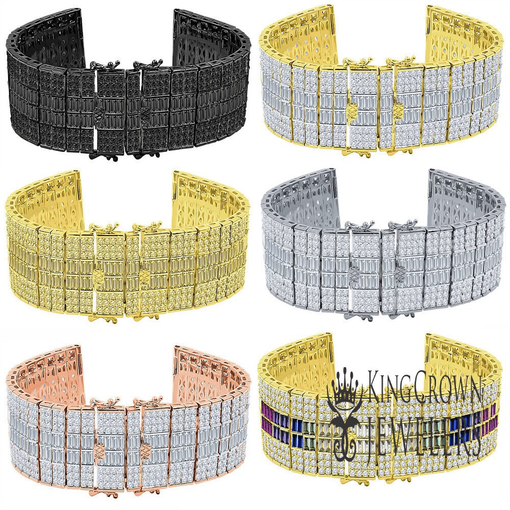 High Quality Baguette Simulated Diamond 14K Gold Finish Adjustable Size Watch Band Replacement Bracelet 24mm