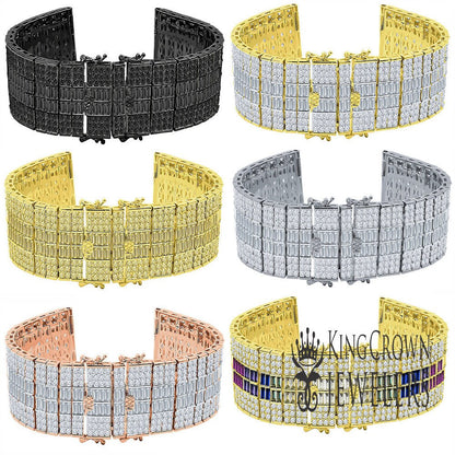 High Quality Baguette Simulated Diamond 14K Gold Finish Adjustable Size Watch Band Replacement Bracelet 24mm